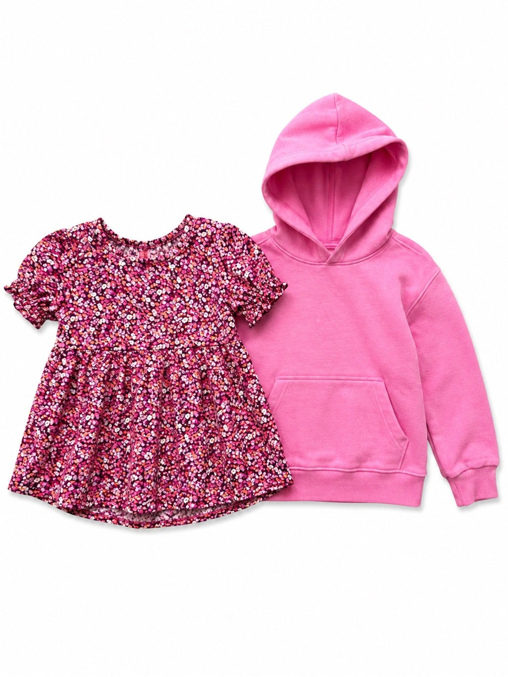 Cat & Jack Girls Boho Floral Top & Pink Hoodie Bundle Set Size XS 4/5